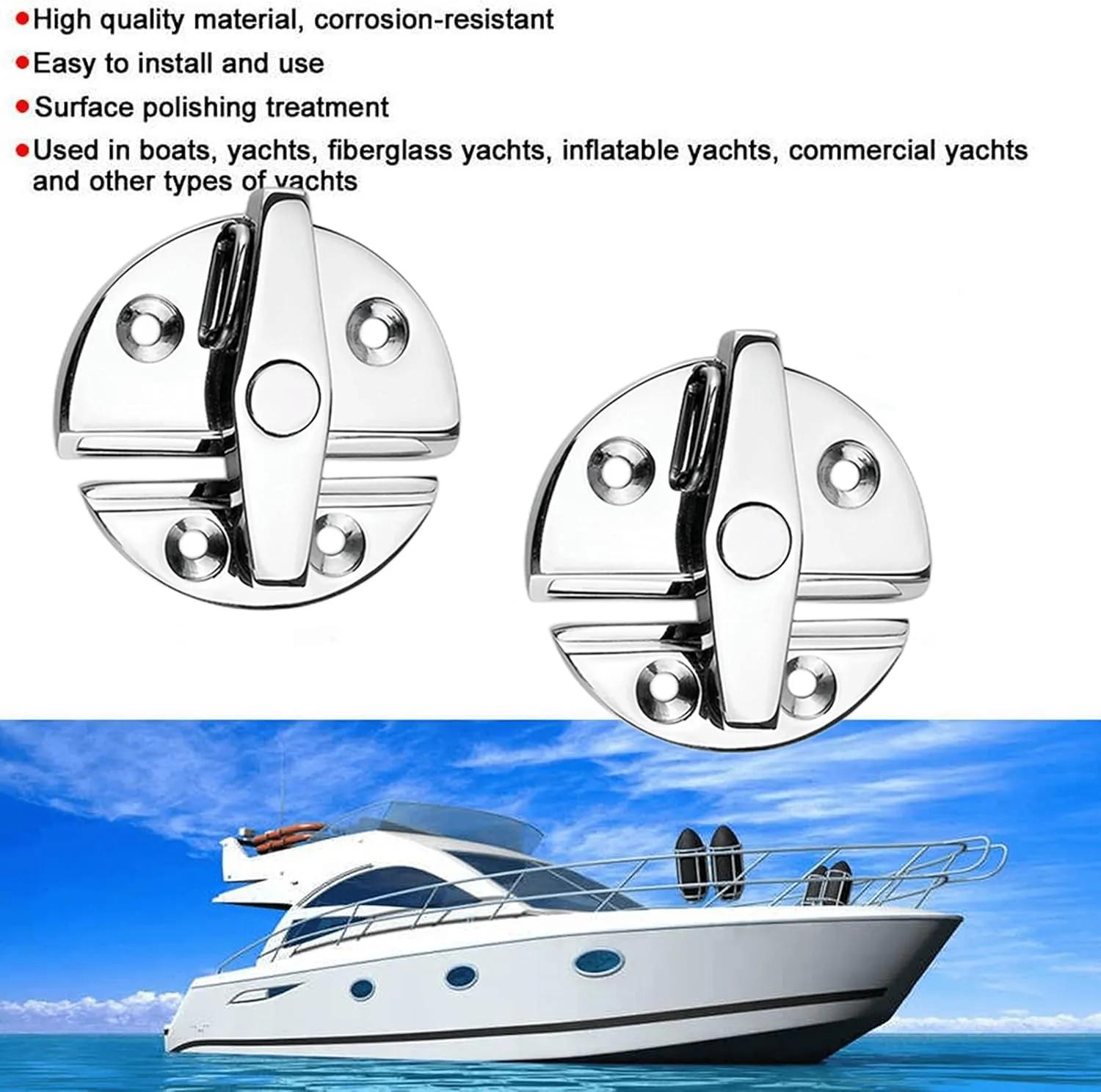 1/2/4 Pack Stainless Steel 316 MarineGrade Locker Hatch Anti Rattle Latch Fastener，2-1/5inch Heavy Duty Twist Lock Round Door Catch Latch for Row/sail Skiff Boat Yacht Accessories