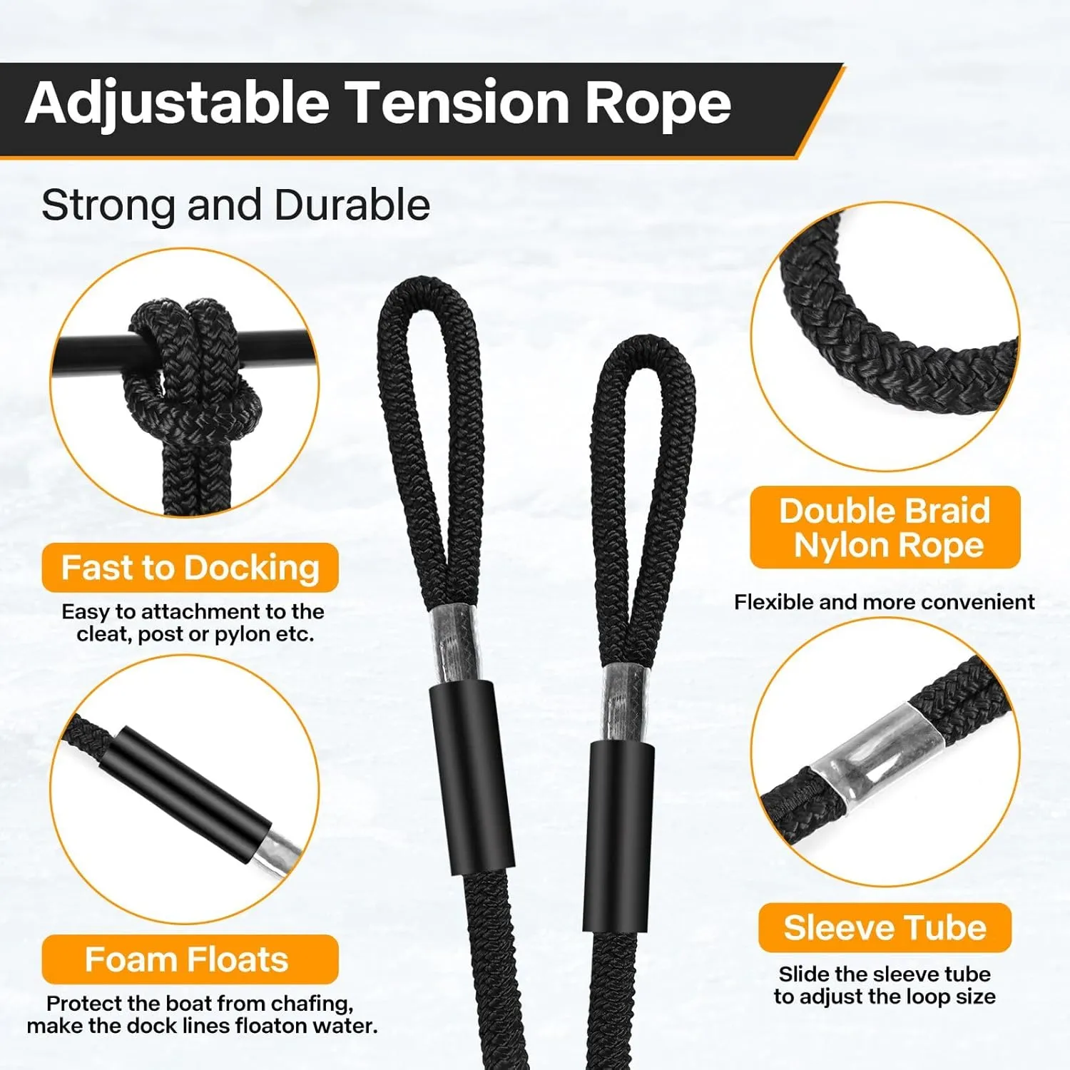 1/2" X 10ft Boat Dock Lines, Double-Braided Nylon Dock Line with 11" Eyelet. Boat Ropes Mooring Ropes, Boat Accessories for Yacht, Pontoon, Jet Ski, Waverunner, Seadoo, Black