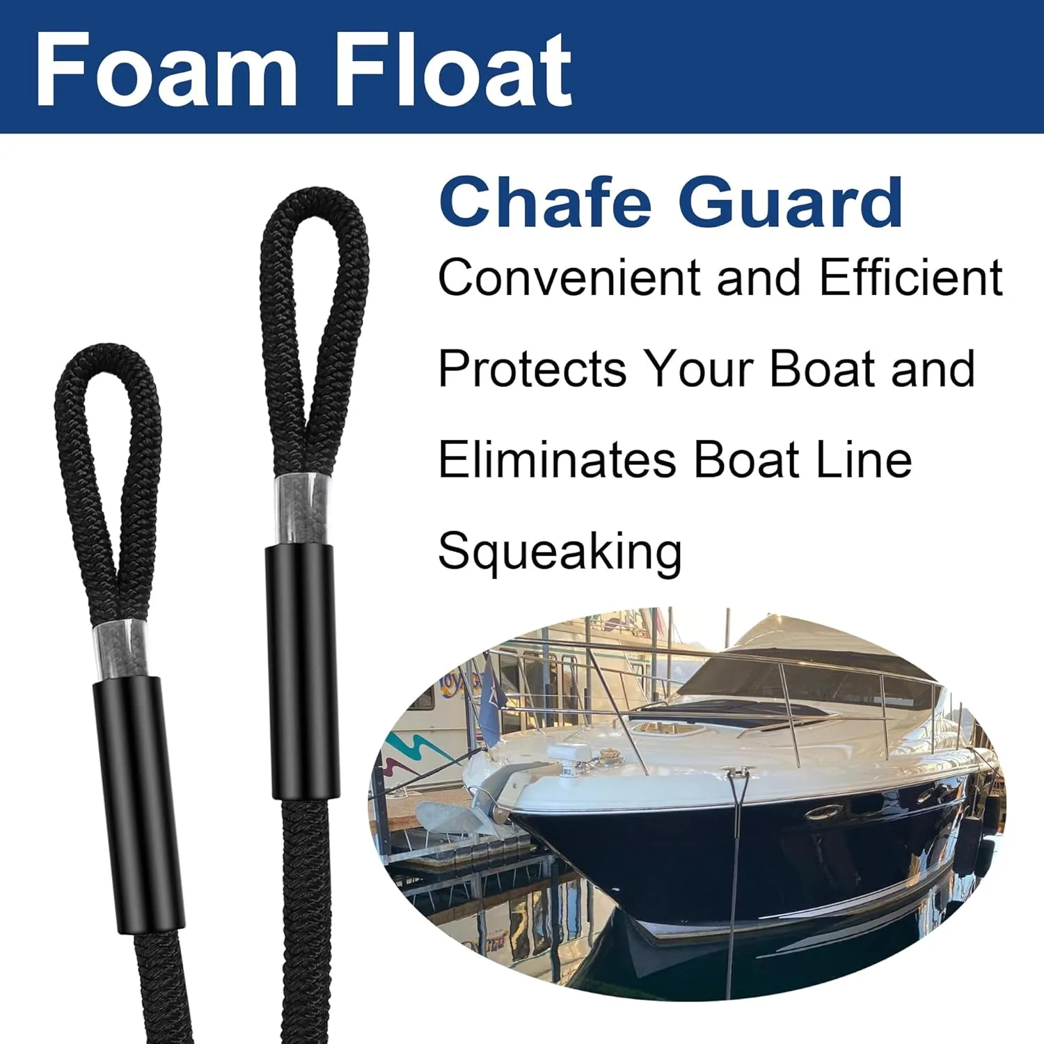 1/2" X 10ft Boat Dock Lines, Double-Braided Nylon Dock Line with 11" Eyelet. Boat Ropes Mooring Ropes, Boat Accessories for Yacht, Pontoon, Jet Ski, Waverunner, Seadoo, Black