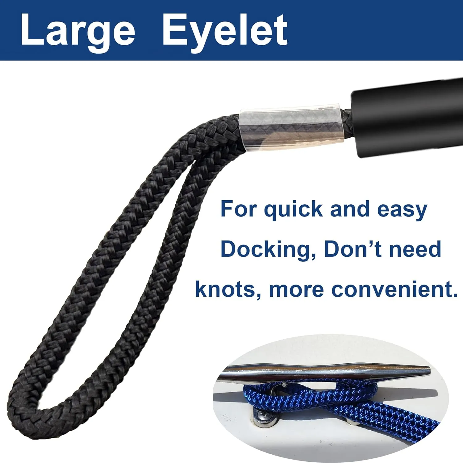 1/2" X 10ft Boat Dock Lines, Double-Braided Nylon Dock Line with 11" Eyelet. Boat Ropes Mooring Ropes, Boat Accessories for Yacht, Pontoon, Jet Ski, Waverunner, Seadoo, Black
