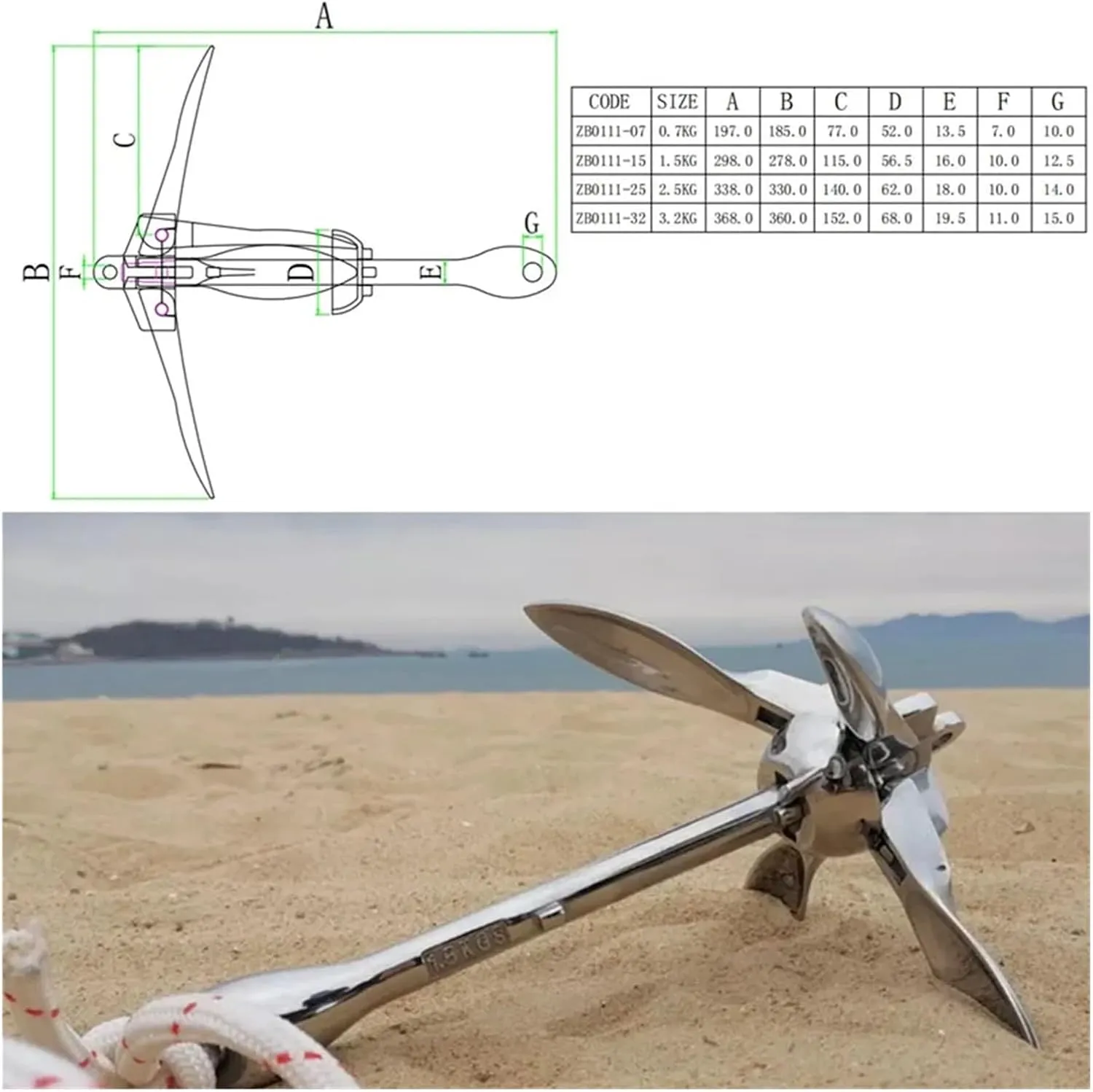 1.5/0.7/2.5/3.2kg Stainless Steel Umbrella Anchor Docking Deck Marine Hardware Boat 4-Tine Folding Grapnel Ancho Yacht Sailboat Deck Hardware Accessories