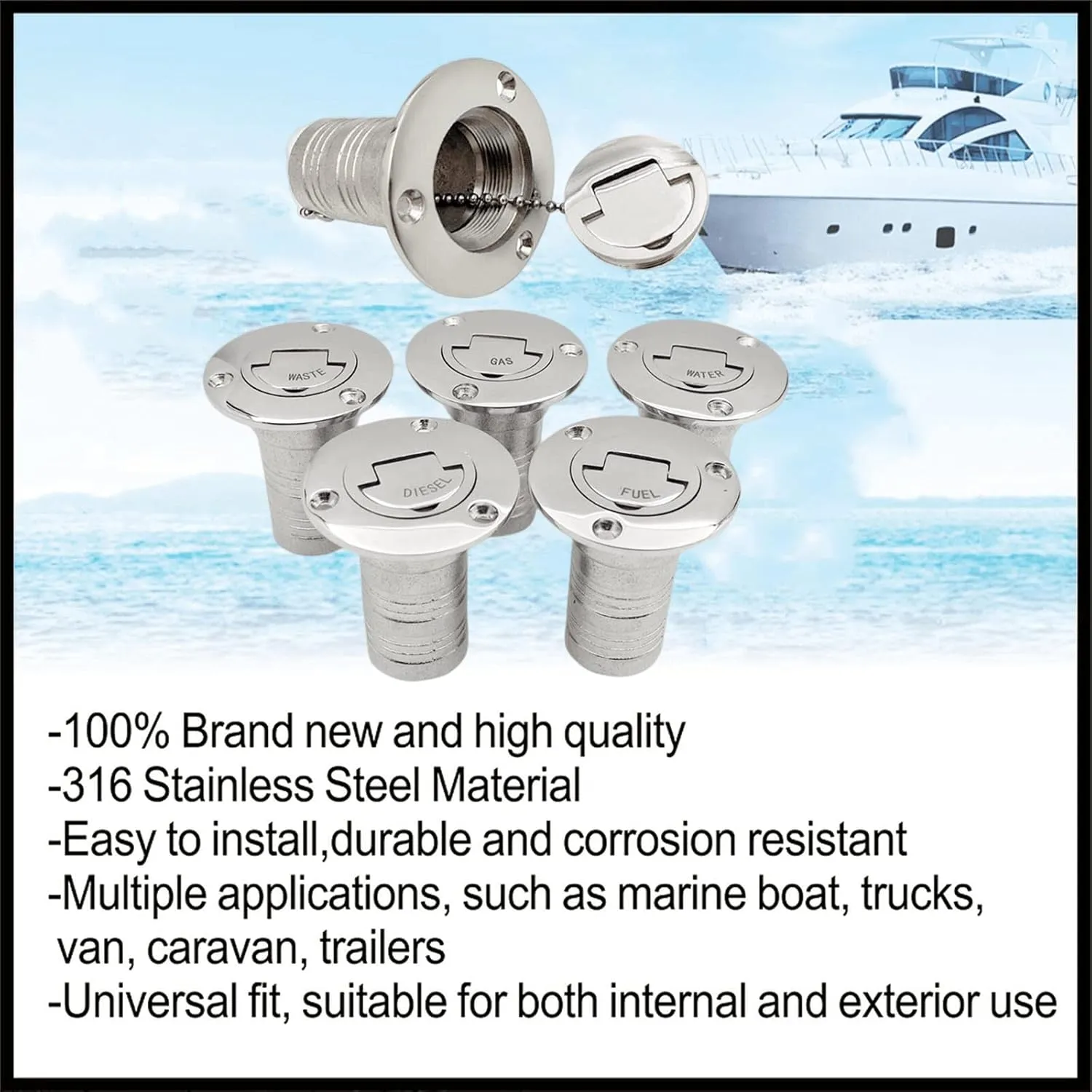 1.5" 38mm Marine Stainless steel 316 Deck Filler Fill Keyless Cap boat Hardware Accessories Socket yacht (Option: Gas, 1.5" /38mm)