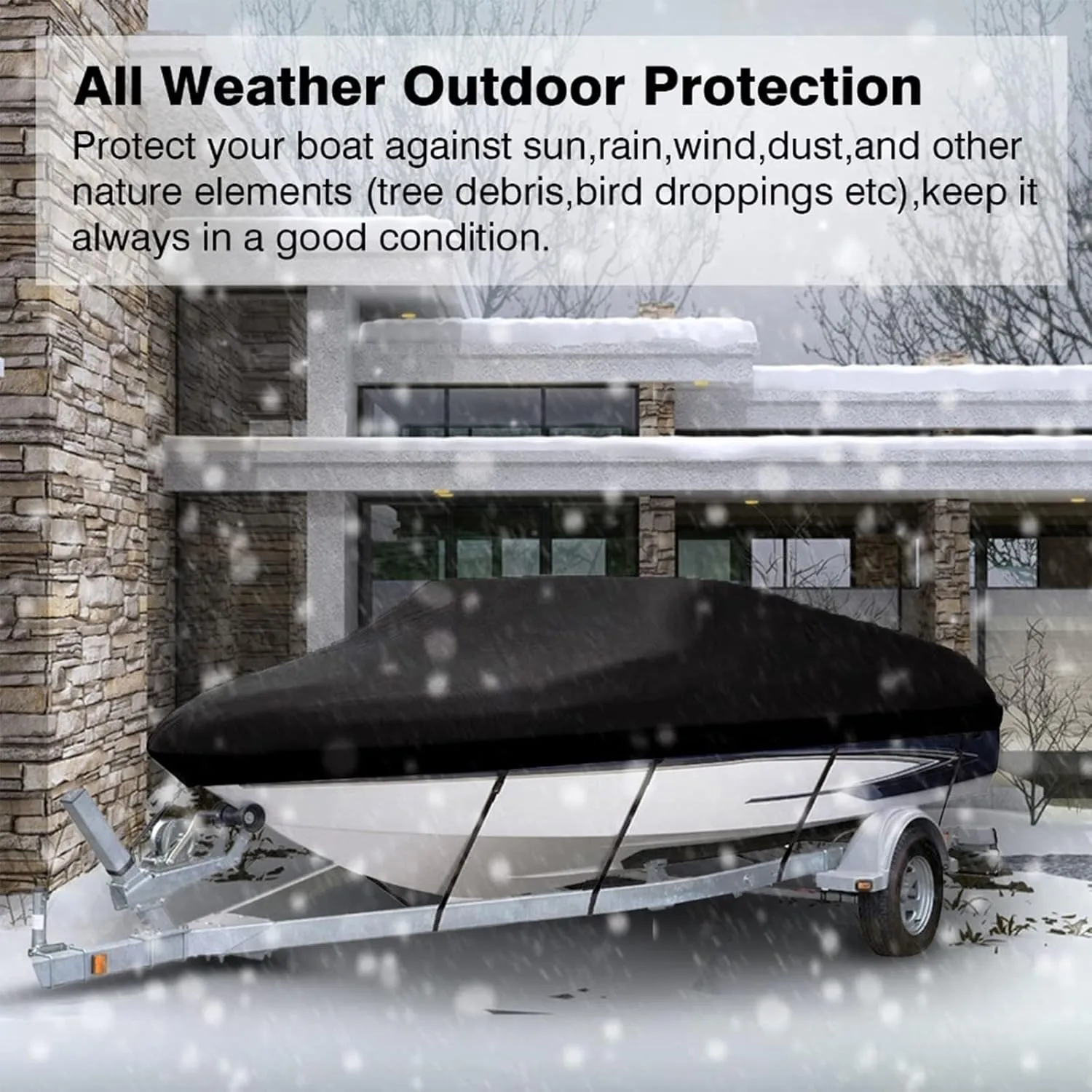 190T V-Hull Yacht Cover Outdoor Waterproof Boat Cover Anti-UV Trailerable Anti-Smashing Tear Proof All Weather Protection 14-22FT,17-19ft