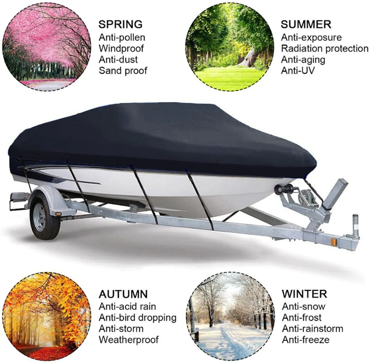 190T V-Hull Yacht Cover Outdoor Waterproof Boat Cover Anti-UV Trailerable Anti-Smashing Tear Proof All Weather Protection 14-22FT,17-19ft