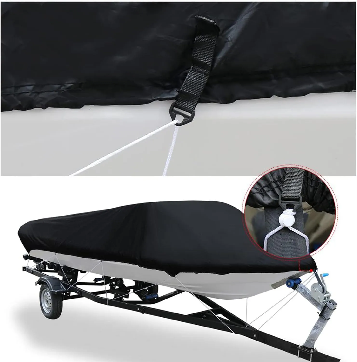 190T V-Hull Yacht Cover Outdoor Waterproof Boat Cover Anti-UV Trailerable Anti-Smashing Tear Proof All Weather Protection 14-22FT,17-19ft