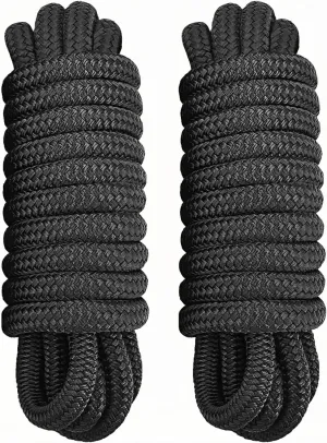 2 Pack 1/2" x 20' Dock Lines - Marine Grade Nylon Boat Rope with 12" Loop for Docking and Mooring - Double Braided Boat Lines, High Strength, Easy Handling, Fray Resistant - Black