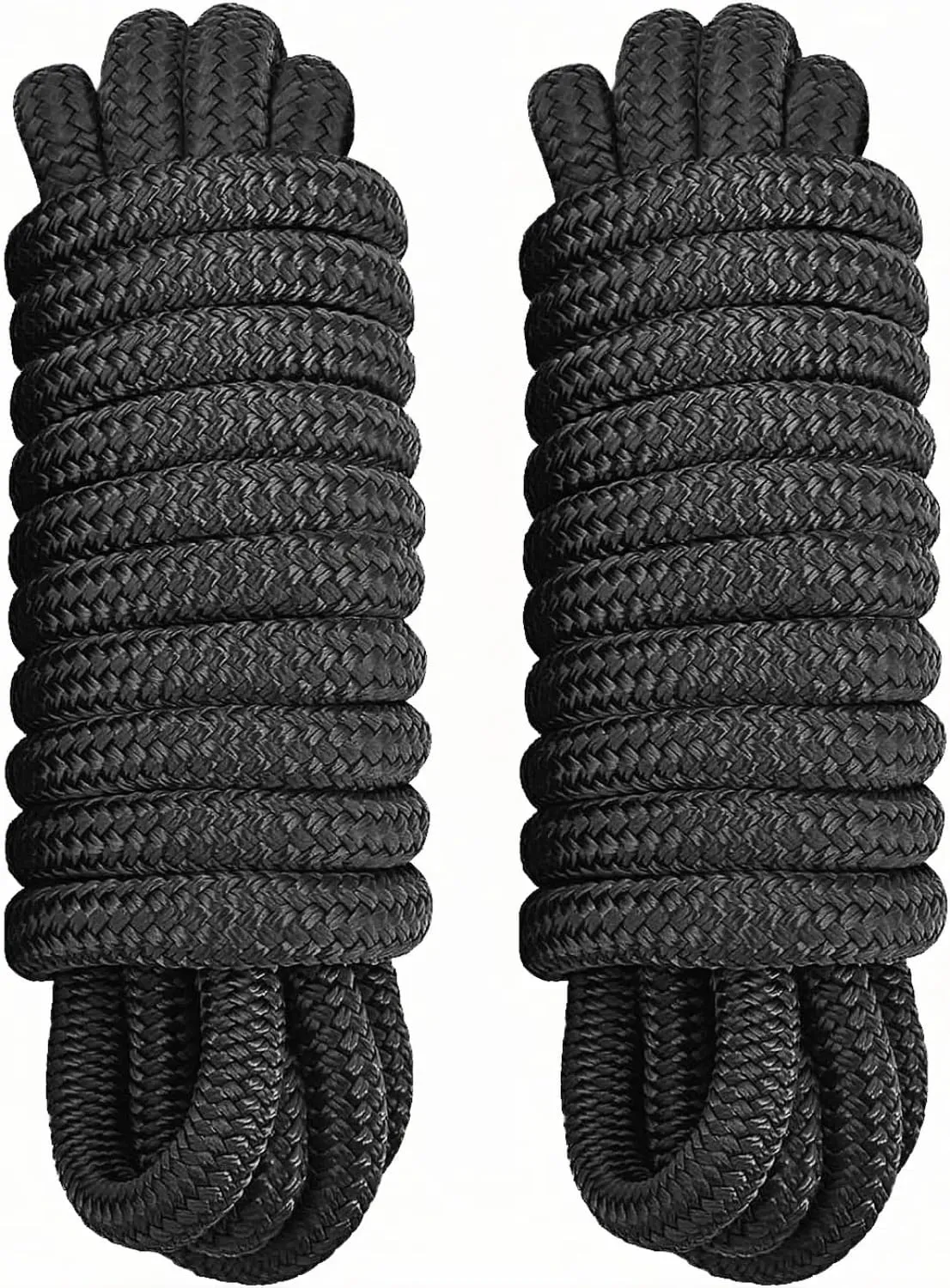 2 Pack 1/2" x 20' Dock Lines - Marine Grade Nylon Boat Rope with 12" Loop for Docking and Mooring - Double Braided Boat Lines, High Strength, Easy Handling, Fray Resistant - Black