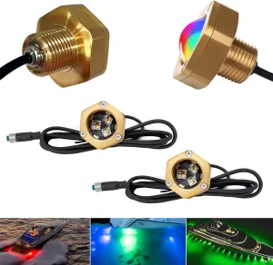 2 Pcs Standard 1/2in NPT Boat Drain Plug Light IP68 Waterproof RGB Underwater Boat Trailer Light with APP RF Remote Control for Fishing Swimming Divinng, Smart Cooling System,4100LM