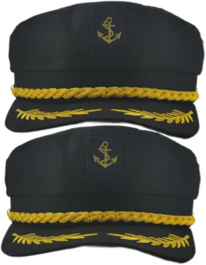 2 Pieces Captain Hats Adjustable Admiral Hat for Men Women,Pink Flower Sailor hat for Halloween Costume Accessory (Black)