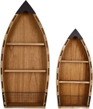 2 Set Wood Boat Shelf Standing Decor, Nautical Wall Hanging Canoe for Beach Theme Bathroom Living Room Baby Nursery Floor Tabletop Coastal Farmhouse Lake House Decor