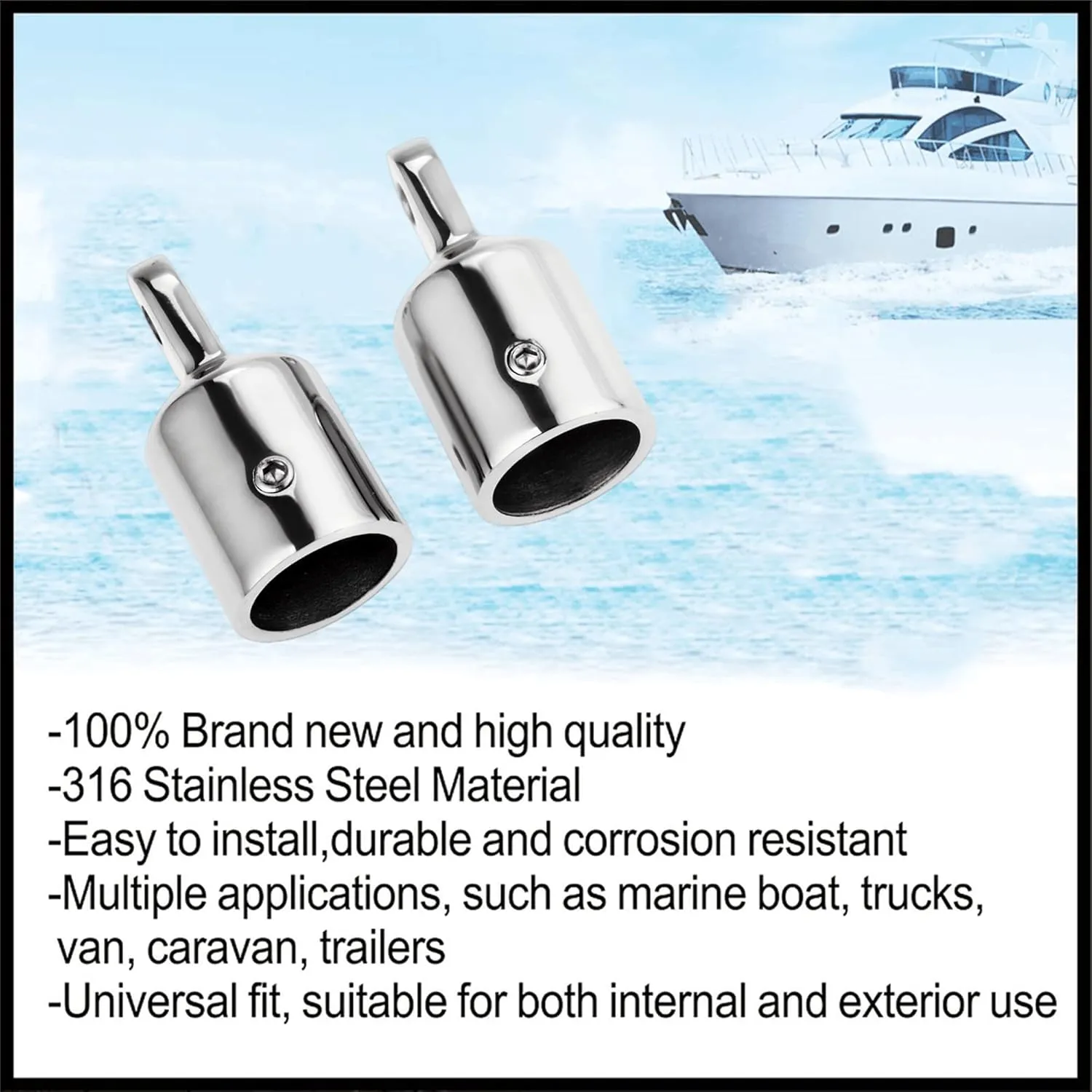2Pcs Boat Bimini Top Fitting Deck Hinge Slide Cap Pipe Eye End Cap External Eye End Canopy Tube Boat Accessories (7/8" 22mm)
