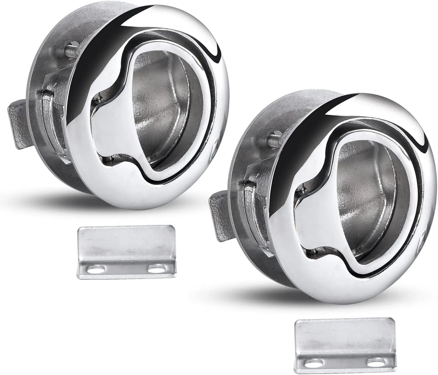 2Pcs Durable Flush Boat Hatch Stainless Steel Flush Pull Latch Lift Ring Handle Marine Locker