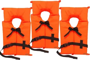 3 Pack Coast Guard Approved Life Jackets for Adults. High Visibility Color Type II Keyhole Life Vest in Classic May West Style. Compliance Flotation Device