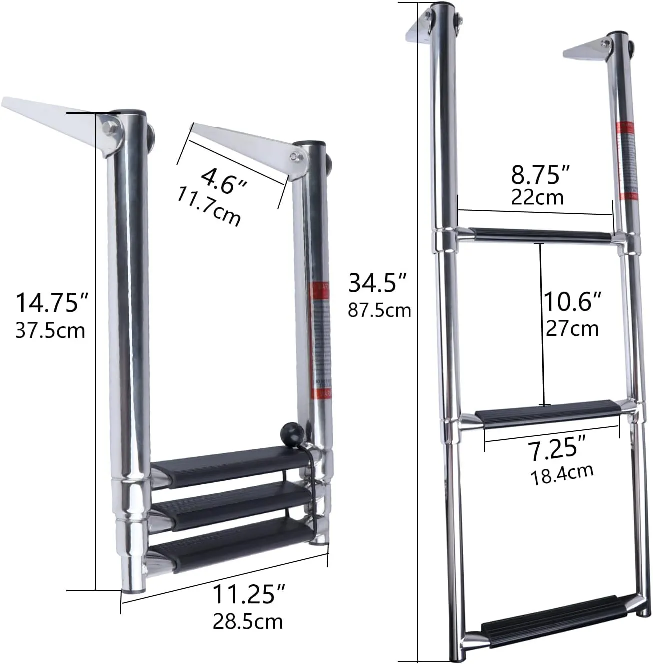3 Step Boat Ladder, 304 Stainless Steel Telescoping Folding Pontoon Boat Ladder Dock Swim Ladder for Marine Boat Yacht
