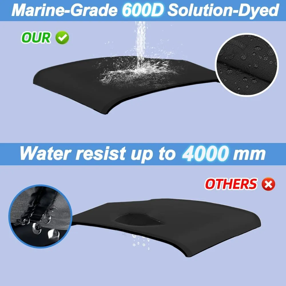 4 Bow Marine Grade Fade and Crack Resistant Bimini Top Replacement Cover, Heavy-Duty Waterproof and UV-proof Sun Shade Boat Canopy, Easy Install Zipper Sleeve Boat Awning/Without Frame,Black