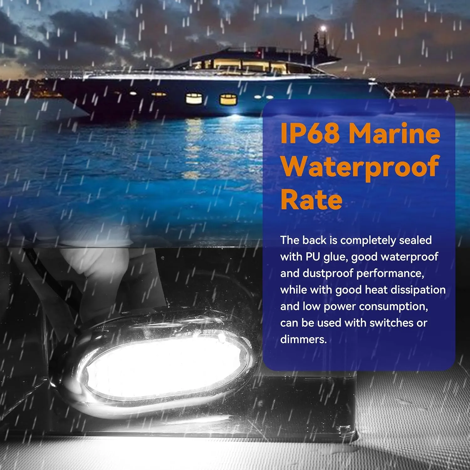 4.6in Underwater Lights for Boat IP68 Waterproof Marine Led Lighting for Boats 1800LM 316 Stainless Steel Marine Led Lighting for Transom Pool Courtesy Deck Interior Lights