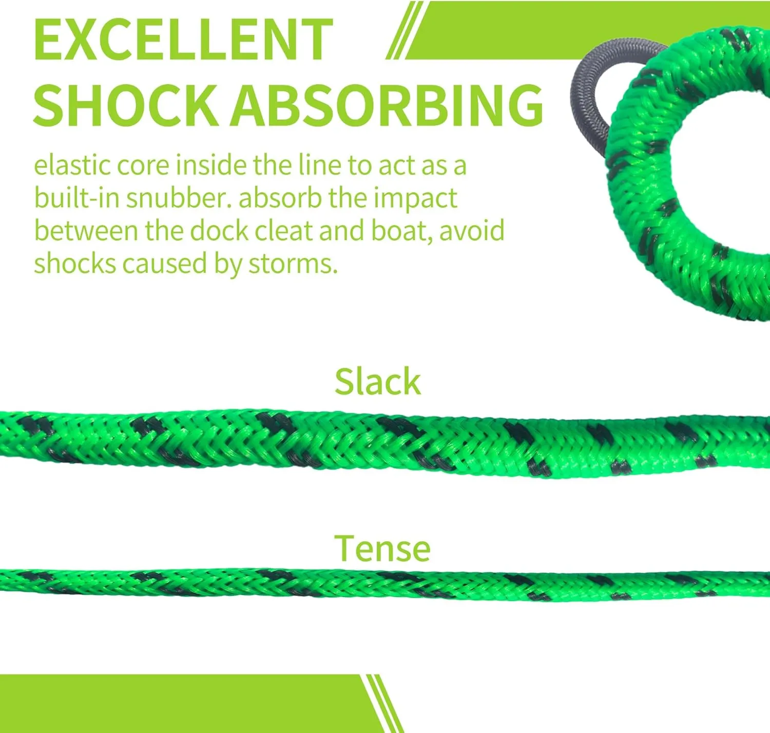 4FT Boat Bungee Dock Line Marine Rope 2-Pack for Temporary Boat Docking, with 316 Stainless Steel Clip,Boat Accessory for Kayak, Pontoon, Watercraft, Canoe, Power Boat (Green)