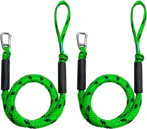 4FT Boat Bungee Dock Line Marine Rope 2-Pack for Temporary Boat Docking, with 316 Stainless Steel Clip,Boat Accessory for Kayak, Pontoon, Watercraft, Canoe, Power Boat (Green)