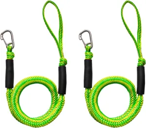 4FT Boat Bungee Dock Line Marine Rope 2-Pack for Temporary Boat Docking, with 316 Stainless Steel Clip,Boat Accessory for Kayak, Pontoon, Watercraft, Canoe, Power Boat (Green&Yellow)