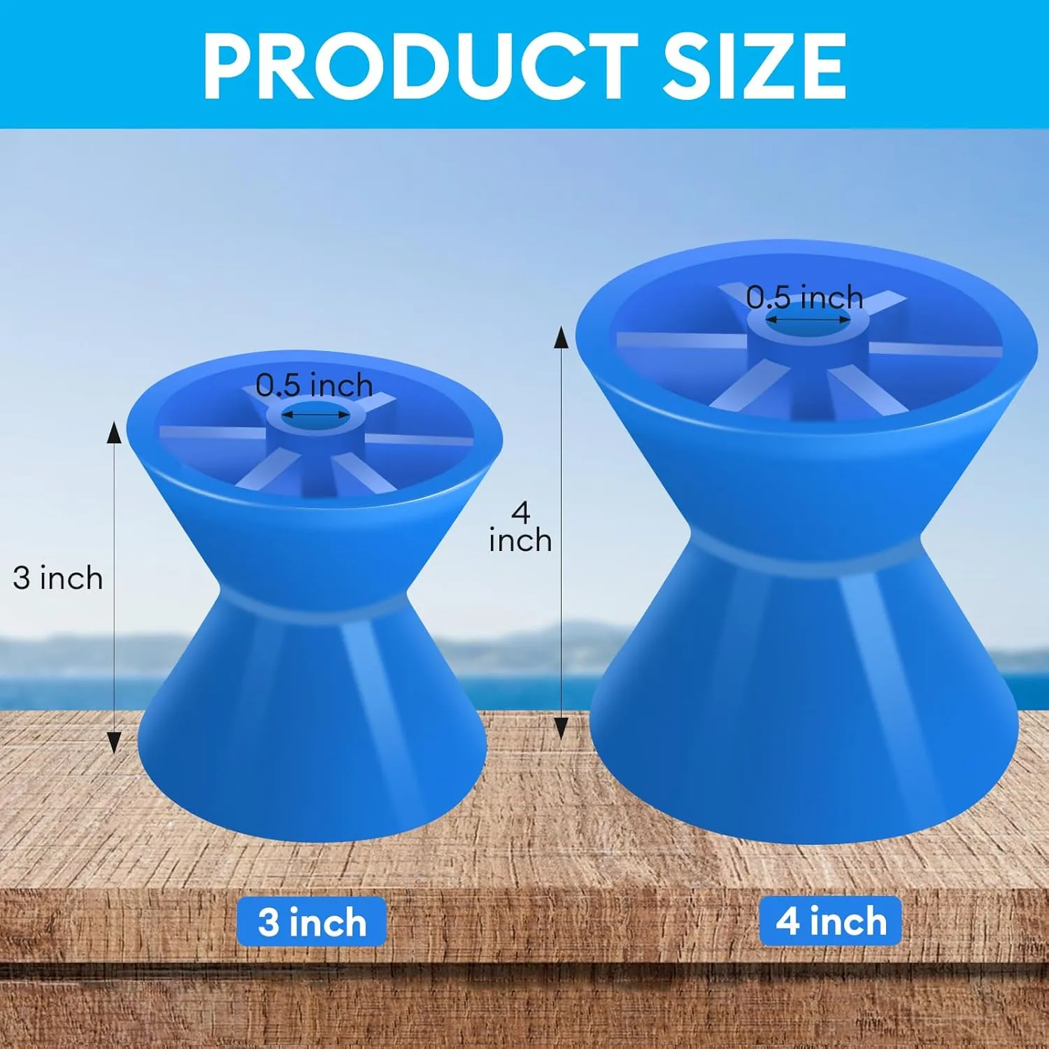 4" Boat Trailer Roller Installation Aperture 1/2" Bow Stop for Boat Trailers Blue Bow Roller.