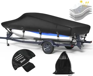 5-ply 1200D Boat Cover with Storage Bag & Widened Straps for Trailering & Mooring Fits 17-19ft Bass Boat, V-Hull, Tri-Hull Runabout Pro-Style Fishing Boat - Waterproof Anti-uv and Breathable