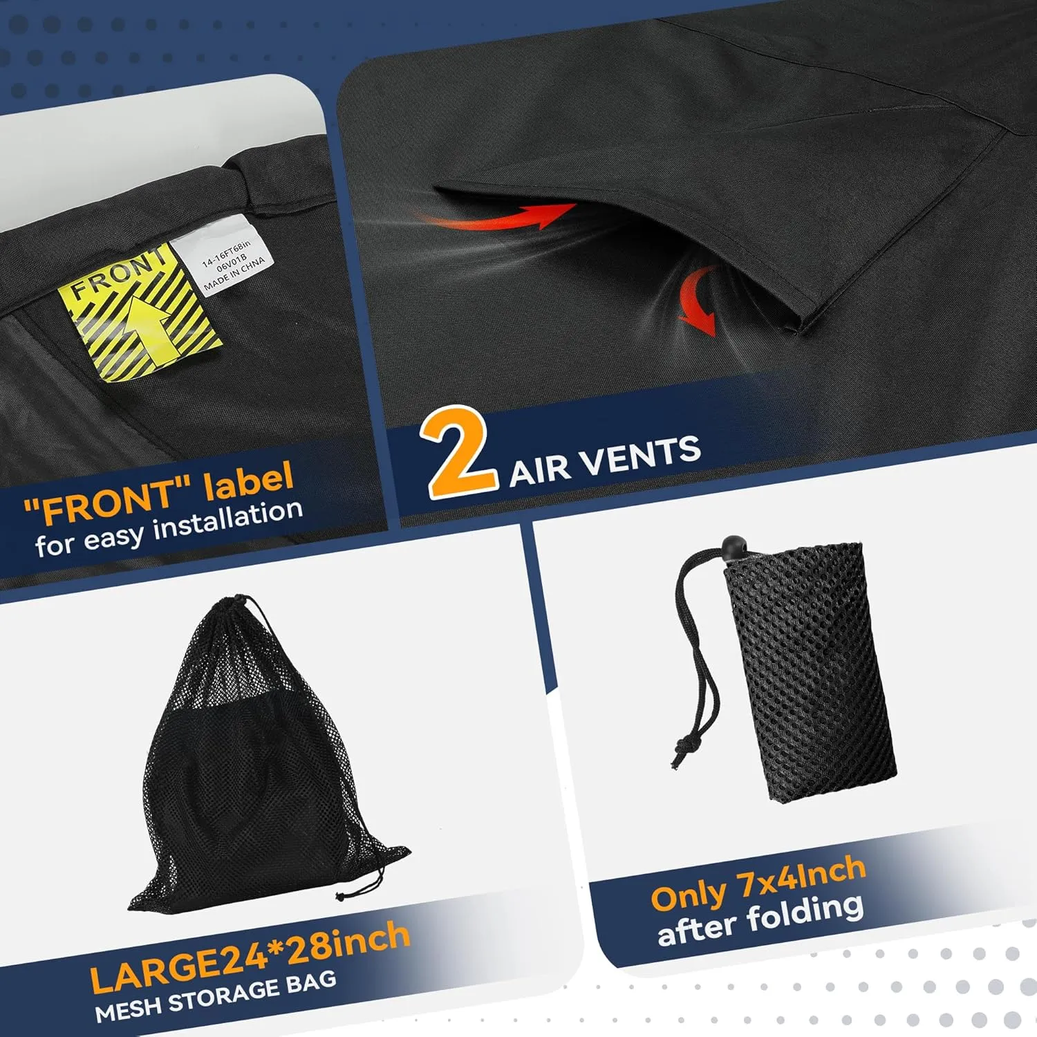 5-ply 1200D Boat Cover with Storage Bag & Widened Straps for Trailering & Mooring Fits 17-19ft Bass Boat, V-Hull, Tri-Hull Runabout Pro-Style Fishing Boat - Waterproof Anti-uv and Breathable