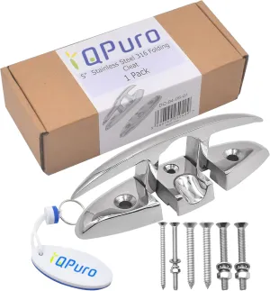 5" Premium Stainless Steel Folding Boat Cleats 5 inch - Flip-up Dock Cleat for Boat and Deck - Marine Grade 316 Stainless Steel with Fasteners - (1,2,4 Pack)