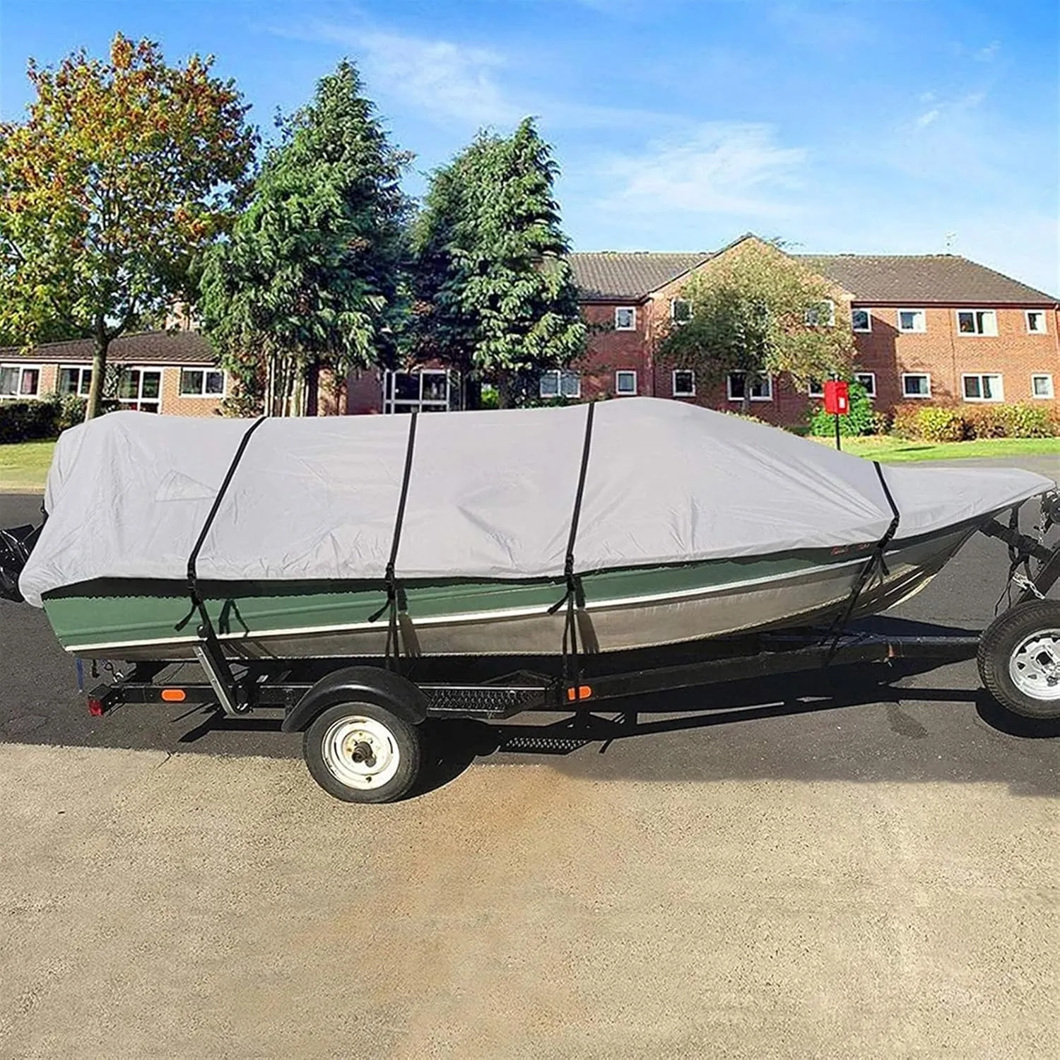 600 Denier V-Hull Runabout Boat Cover, Heavy-Duty Waterproof and UV-Proof Boat Covers, Trailerable Boat Cover Fits V-Hull, Runabout, Grey