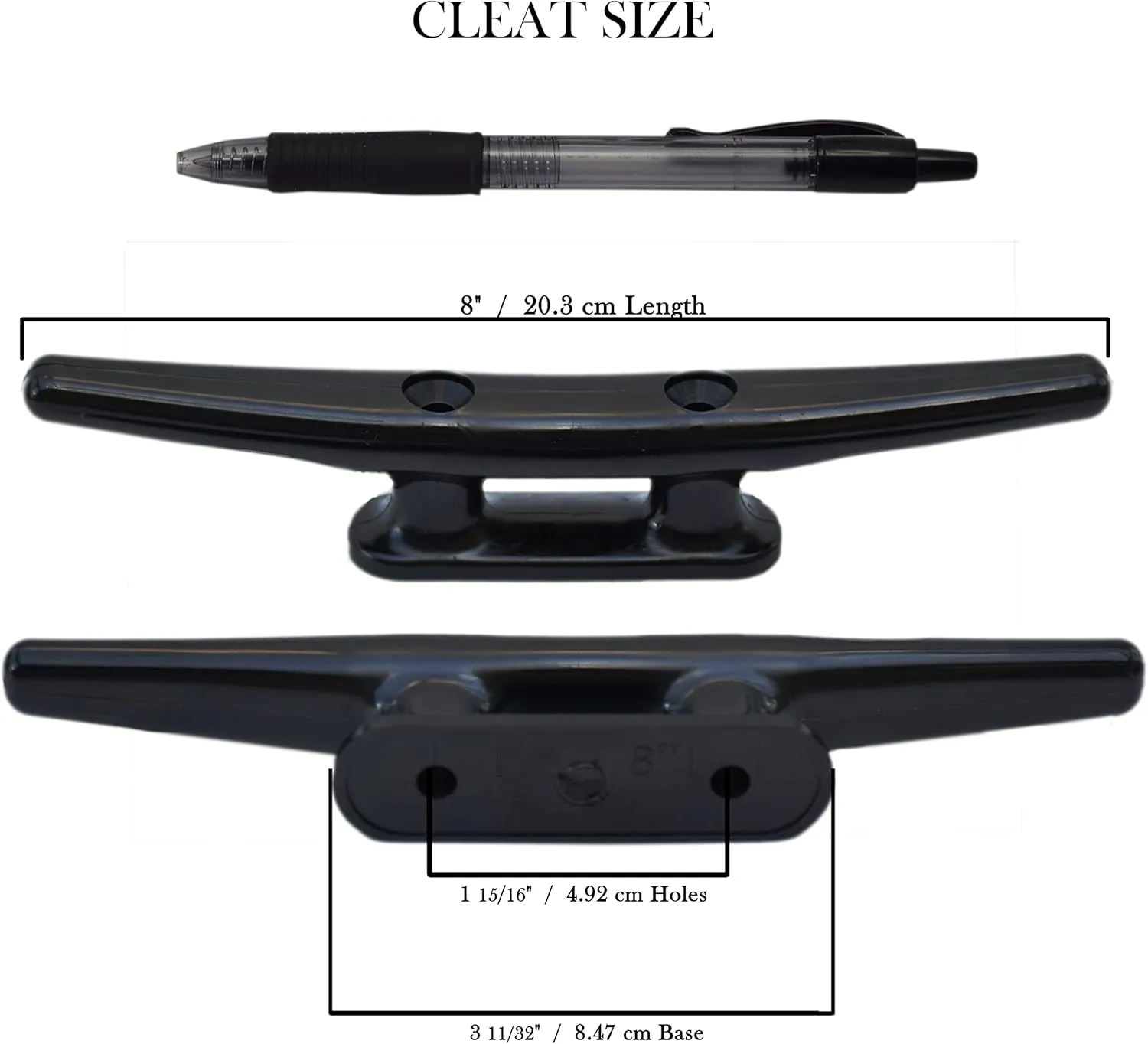 8" Black Nylon Boat Cleat 8 Inch - (2, 5 Pack) - Rope Cleat, Kayak, Boat Dock Cleats - Ideal for Marine, Deck, Nautical Décor