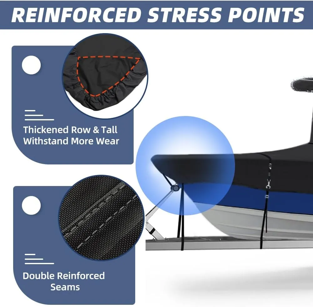 900D Marine Grade Fade and Tear Resistant Trailerable T-Top Boat Cover, Heavy-Duty Waterproof and UV-Proof TTOP Boat Storage Cover (Black, 24'-26' Long,Beam Width up to 112" W)