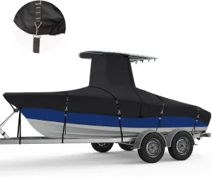 900D Marine Grade Fade and Tear Resistant Trailerable T-Top Boat Cover, Heavy-Duty Waterproof and UV-Proof TTOP Boat Storage Cover (Black, 24'-26' Long,Beam Width up to 112" W)
