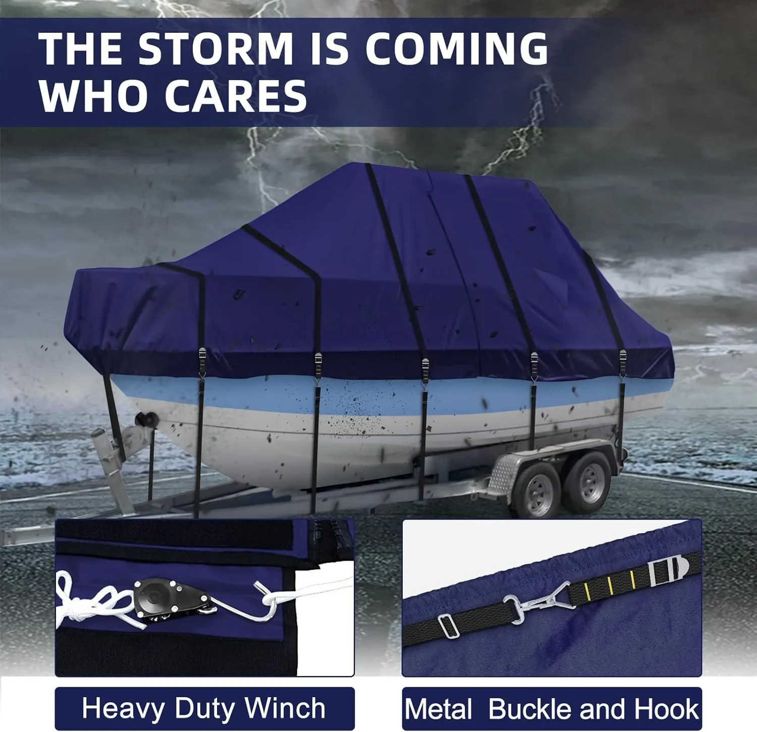 900D T Top Boat Cover -Heavy Duty Waterproof Trailerable Center Console Boat Cover fits for 22-24' Long, Beam Width Up to 108", Navy