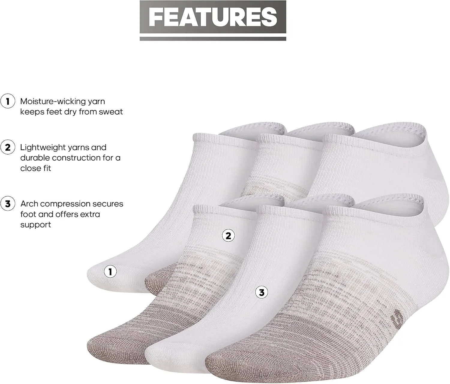 adidas Men's Superlite No Show Socks with Arch Compression (6-Pair)