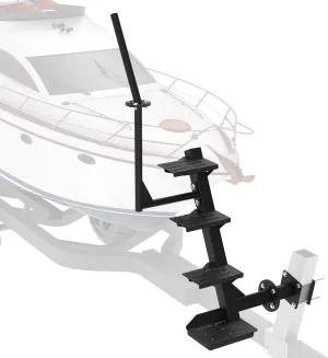 Adjustable Boat Steps for Trailer, Boat Trailer Steps with Anti-Slip Steps, Boat Trailer Tongue Steps for Bass Boat Trailer Pontoon Boats, Boat Trailer Steps for The Tongue with Handrail