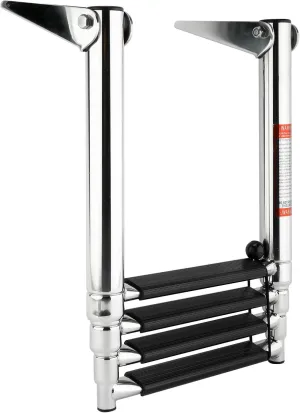 Amarine Made 4 Step Boat Ladder Stainless Steel Telescoping Ladder Swim Step for Dock, 900 Pound Capacity for Marine Pontoon/Yacht/Swimming Pool