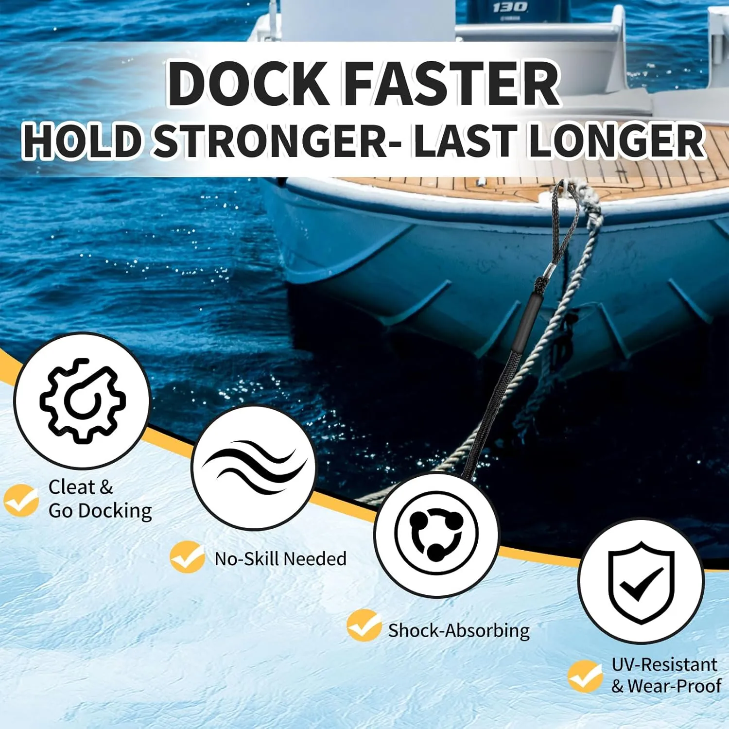 Anchor Boat Bungee Dock Lines for Jet Ski, 7ft (Stretches to 10 ft) Boat Anchor Ropes (Black, 1 Pack)