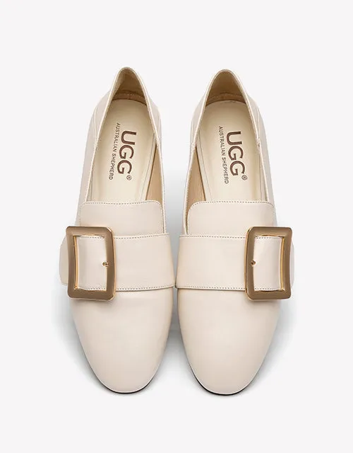 Australian Shepherd UGG Sally Square Buckle Loafers Opera Flats Almond Toe