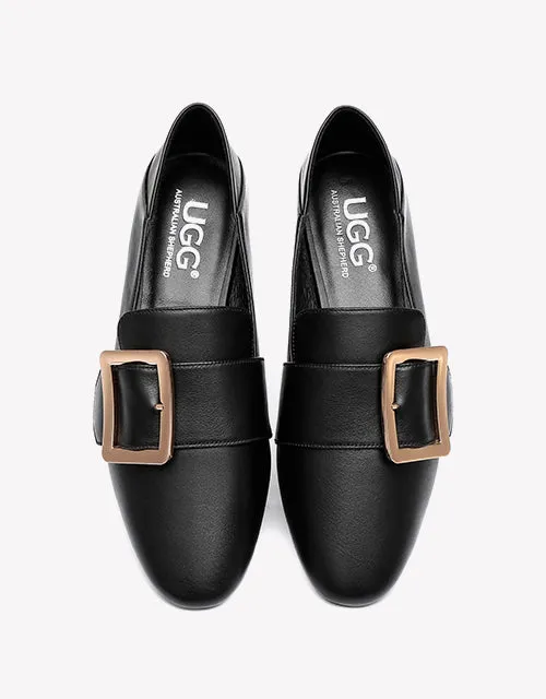 Australian Shepherd UGG Sally Square Buckle Loafers Opera Flats Almond Toe