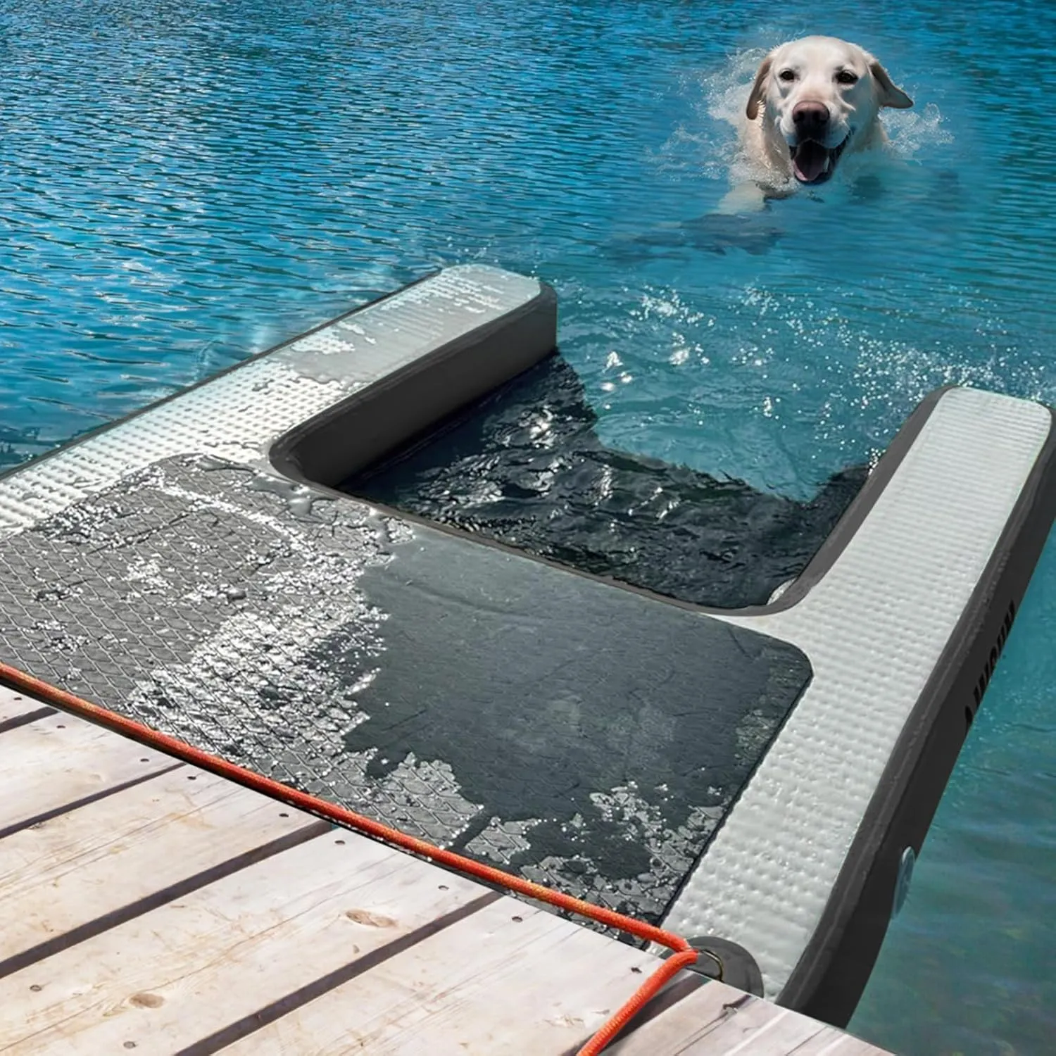 AWSUM Inflatable Dog Water Ramp Extra Large Dog Boat Ramp Floating for Dog Up to Large 250LBS Dogs On Water Float Ladder Steps for Pool, Dock, Lake, Black/Grey