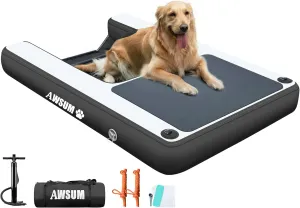 AWSUM Inflatable Dog Water Ramp Extra Large Dog Boat Ramp Floating for Dog Up to Large 250LBS Dogs On Water Float Ladder Steps for Pool, Dock, Lake, Black/Grey