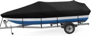 Bass Boat Cover, All-Weather Mooring and Trailering Boat Cover for V-Hull Runabouts Outboards and I/O Bass Boats, Fits up to 17-19ft Long and 96in Wide,Black
