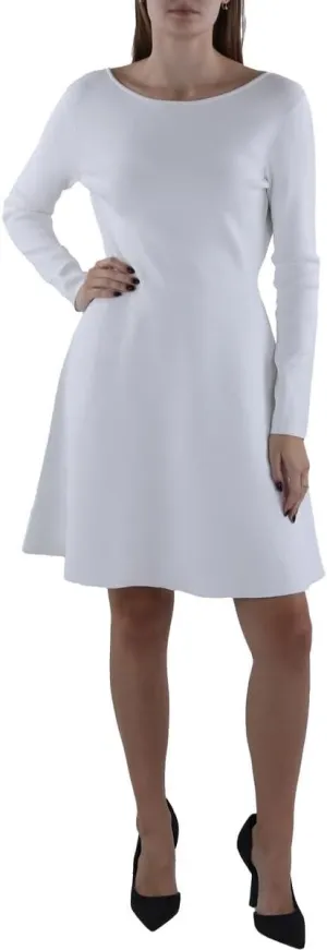 BCBGMAXAZRIA Women's Long Sleeve Boat Neck Fit and Flare Sweater Knit Mini Dress