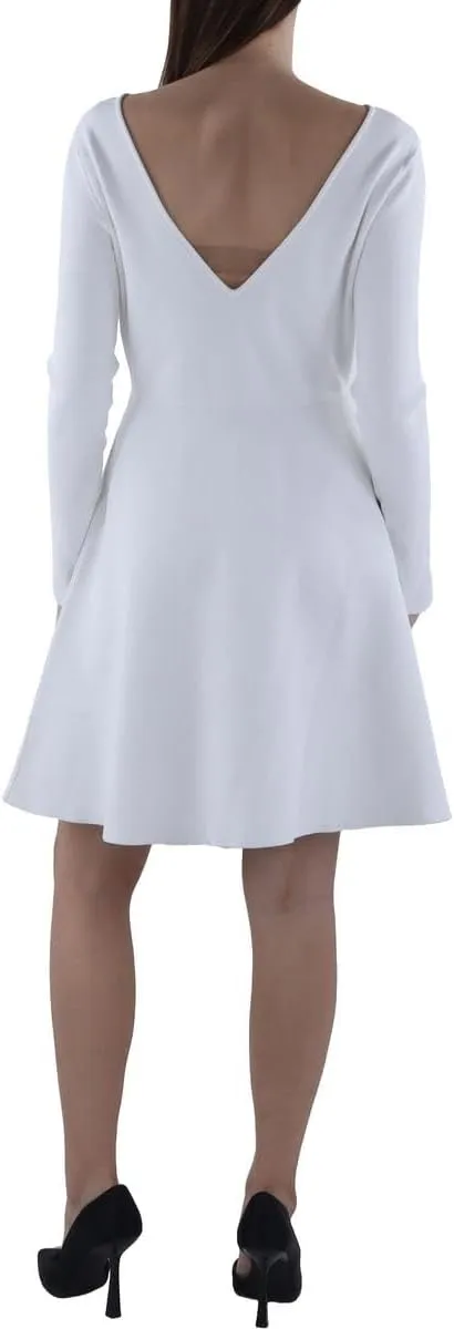 BCBGMAXAZRIA Women's Long Sleeve Boat Neck Fit and Flare Sweater Knit Mini Dress