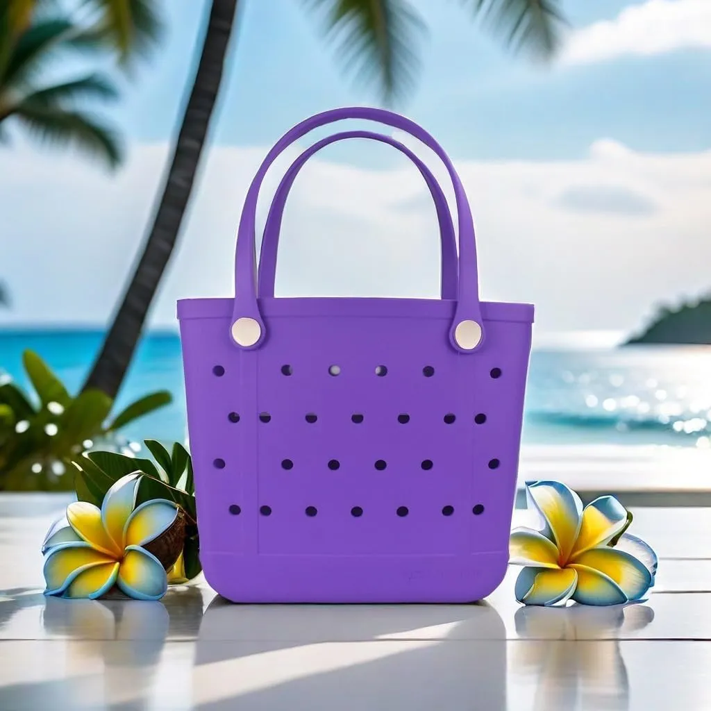 Beach Bag, Waterproof Beach Tote, Rubber Medium Tote Bag, Washable and Durable Open Handbag for Boat Pool Sports
