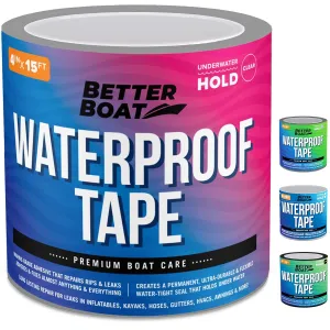 Better Boat Clear Waterproof Tape for Leaks, Heavy Duty Marine Grade Sealant, 15 ft x 4 in, for Pools, Gutters, Underwater Repair, Patching and Sealing
