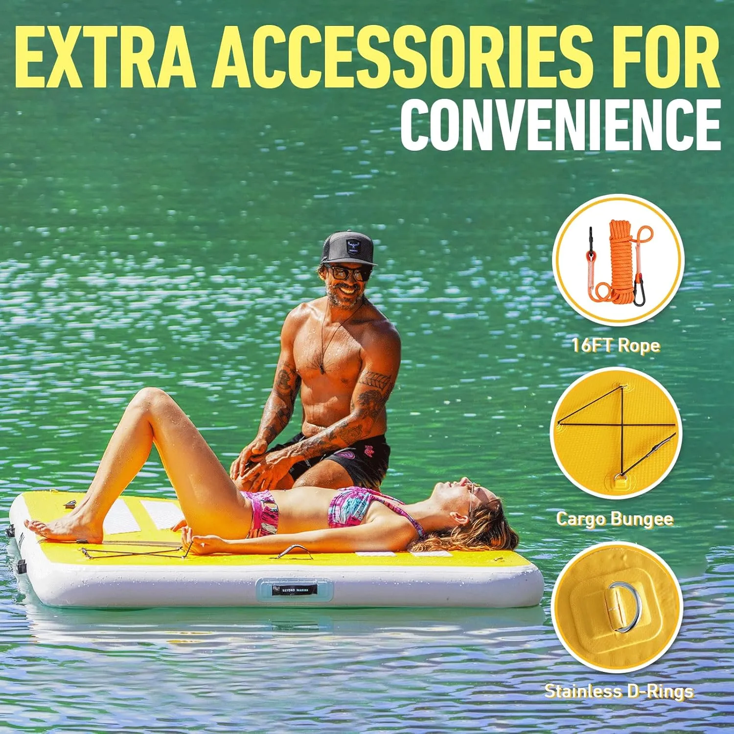 BEYOND MARINA Inflatable Floating Dock, Water Float Platform, Floating Island Dock Pad for Lake, Pool, Ocean Water Play, Carry Bag, Repair kit, 8 x 5ft / 10 x 8ft