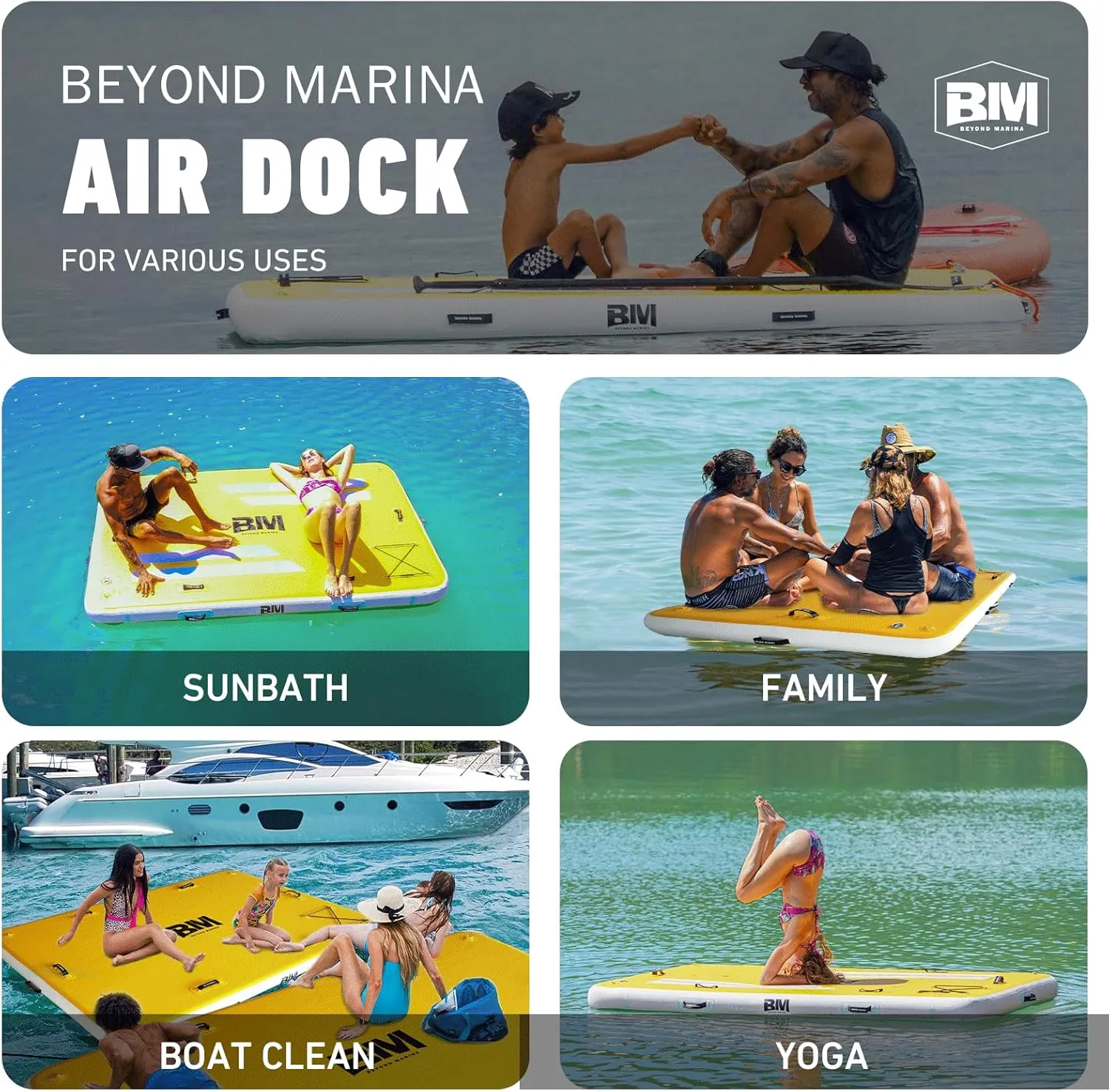 BEYOND MARINA Inflatable Floating Dock, Water Float Platform, Floating Island Dock Pad for Lake, Pool, Ocean Water Play, Carry Bag, Repair kit, 8 x 5ft / 10 x 8ft