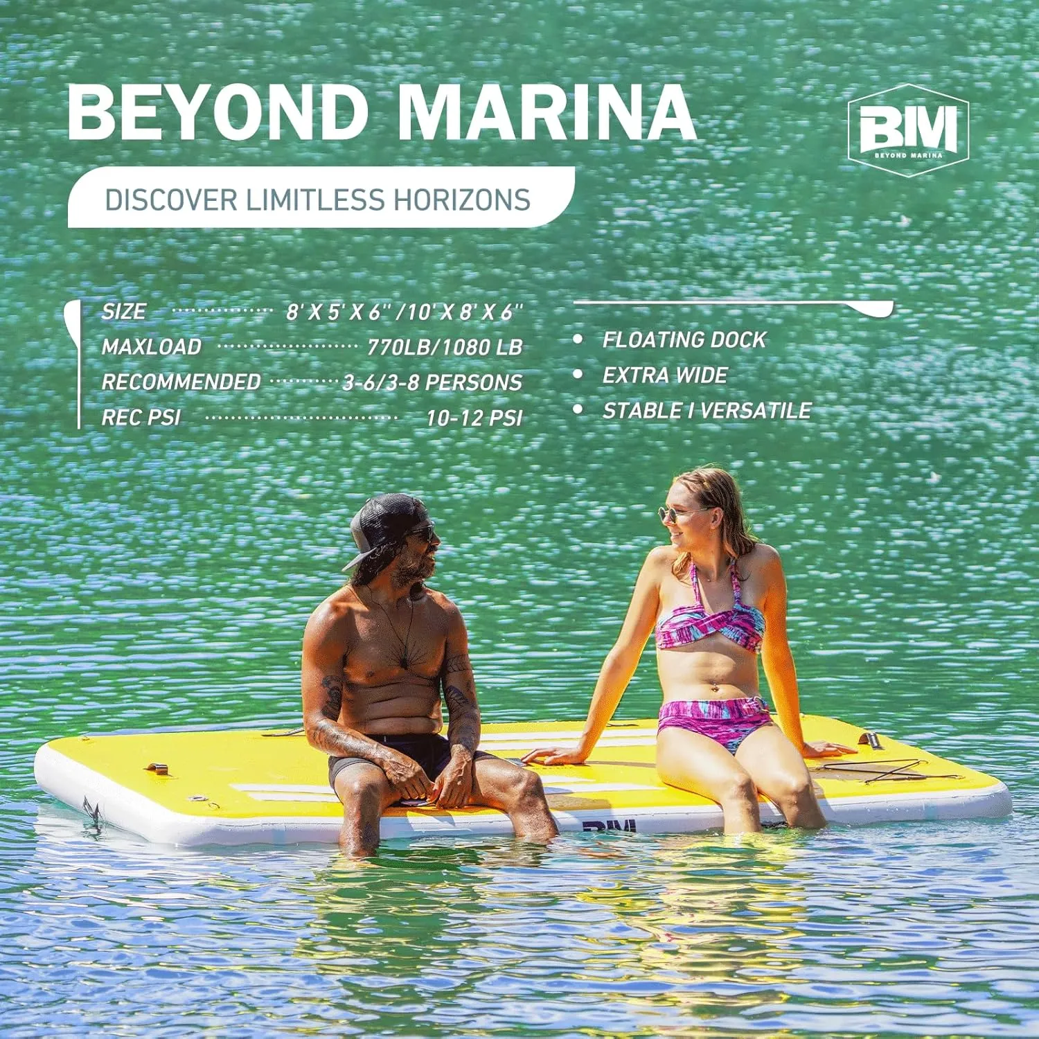 BEYOND MARINA Inflatable Floating Dock, Water Float Platform, Floating Island Dock Pad for Lake, Pool, Ocean Water Play, Carry Bag, Repair kit, 8 x 5ft / 10 x 8ft
