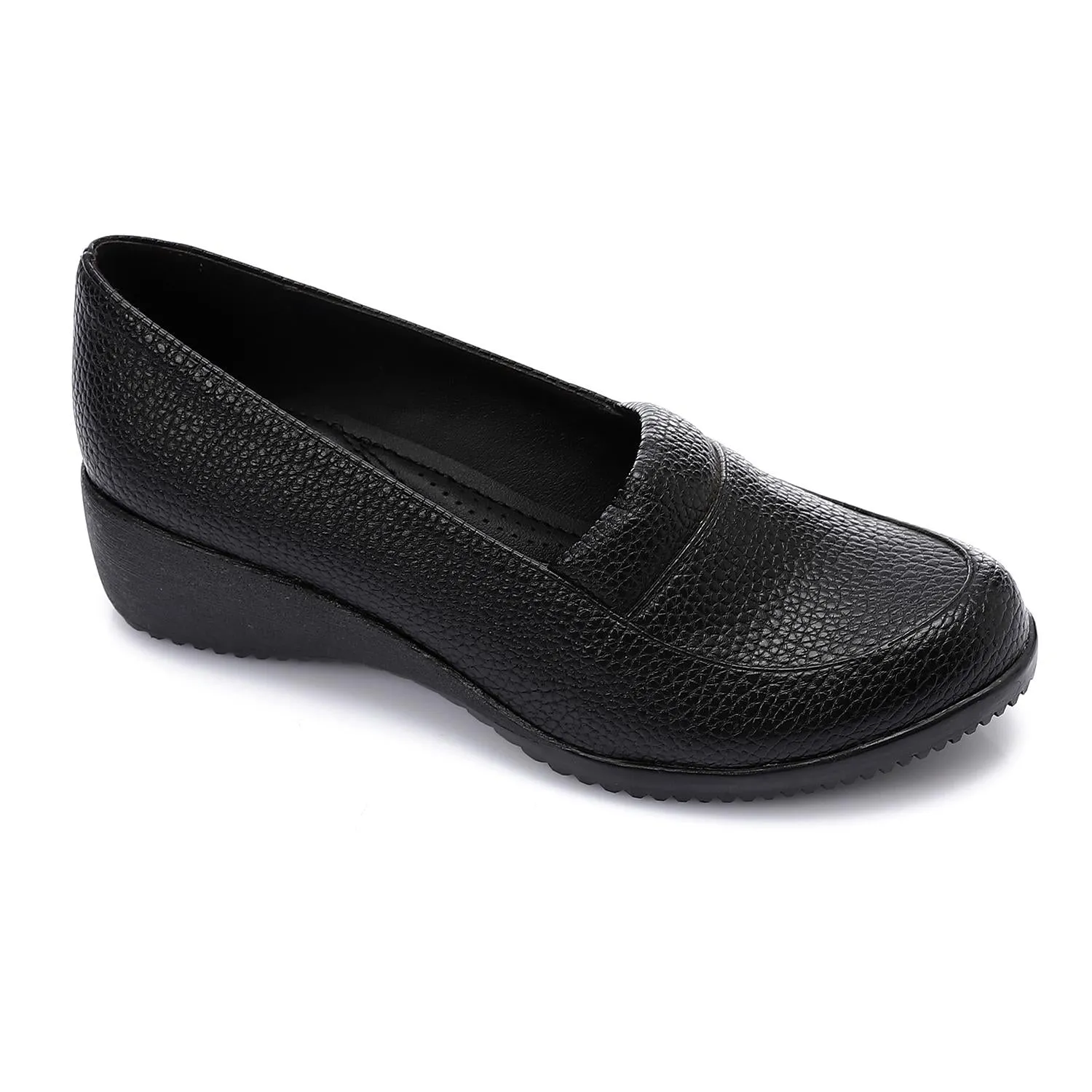 Black Textured Wedge Loafers