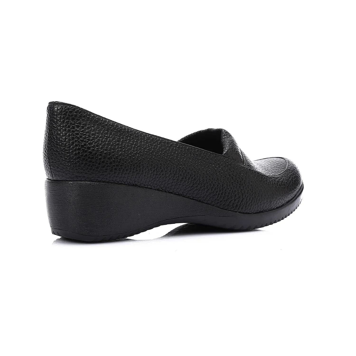 Black Textured Wedge Loafers